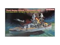 DRAGON D7127 U.S.S. ARIZONA BB-39 PEARL HARBOR ATTACK W/TYPE 97 KATE KIT 1:700 Modellino