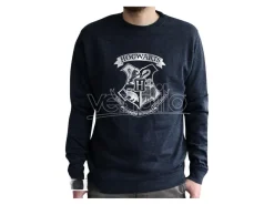 Harry Potter - Felpa Vintage - "Hogwarts" Uomo Nera Sbiadita Taglia XL